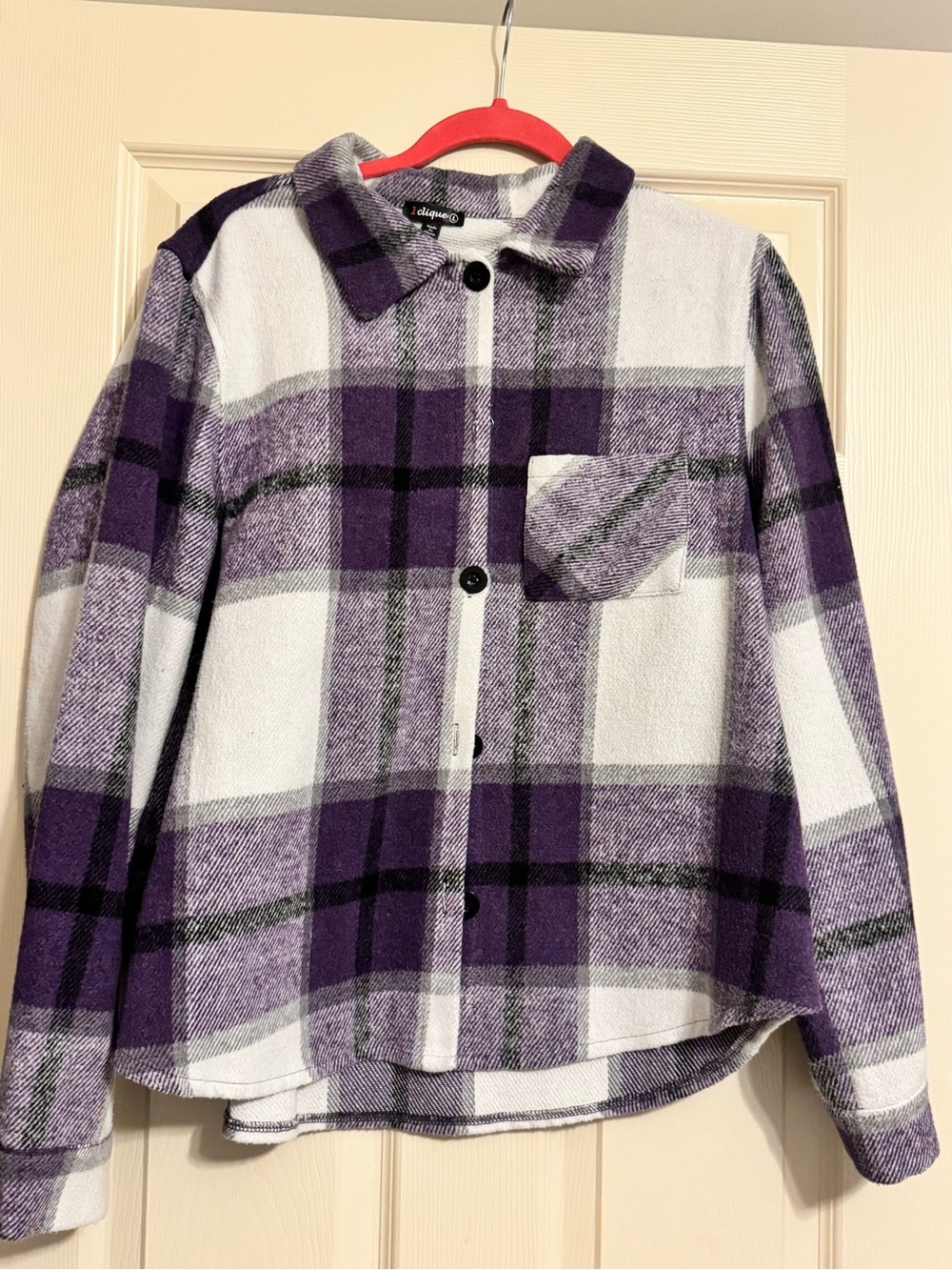 Plaid Button-Up Shacket in Purple and White